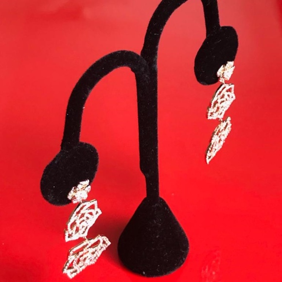 925Silver Gold-tone Polished CZ PostDangleEarrings - Picture 3 of 6